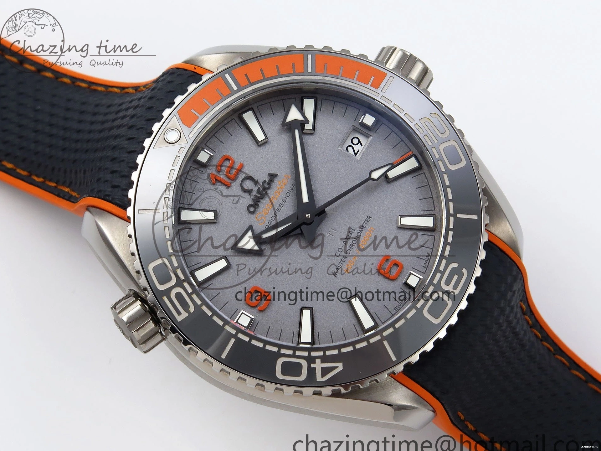 0210 Comfortable Planet Ocean 43.5mm SS VSF 1:1 Best Edition Black Orange Bezel Gray Dial on Nylon Strap A8900 Super Clone V 7730